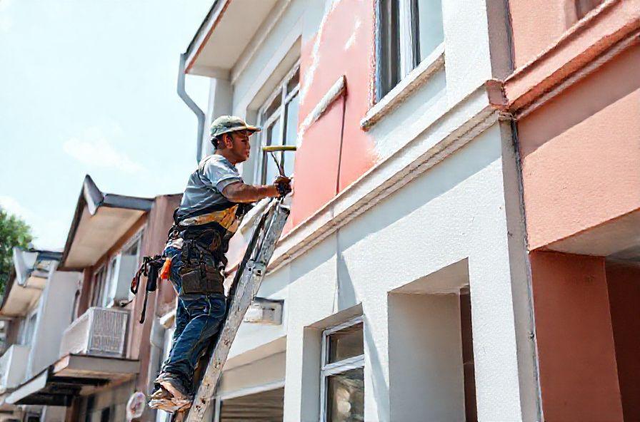 Maintenance crew repainting a facade